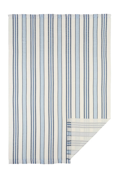 Johnstons of Elgin’s Simple Blue Stripe Merino Throw on a white background WD000257RU6991ONE