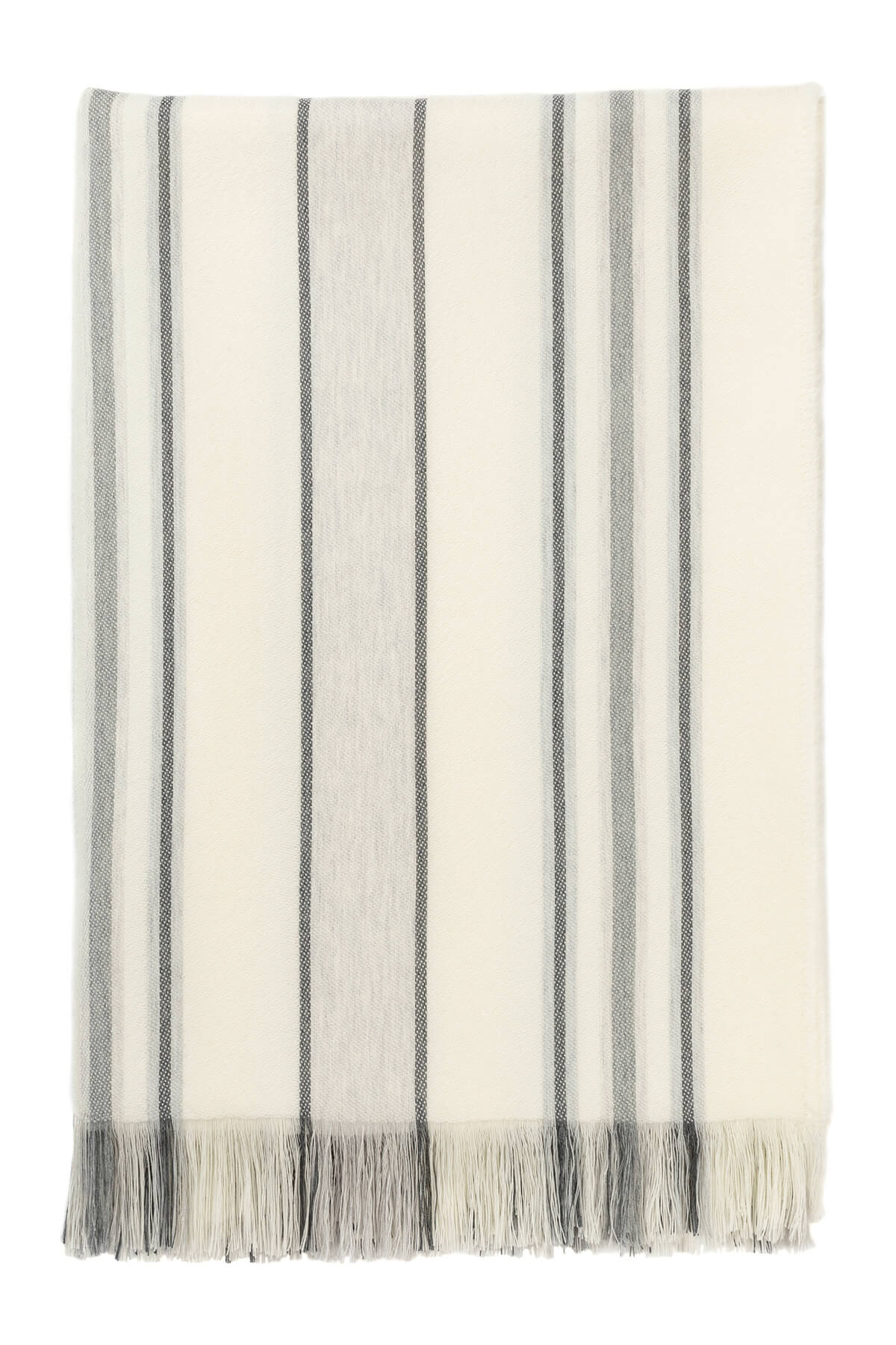 Johnstons of Elgin’s Simple Grey Stripe Merino Throw on a white background WD000257RU6992ONE