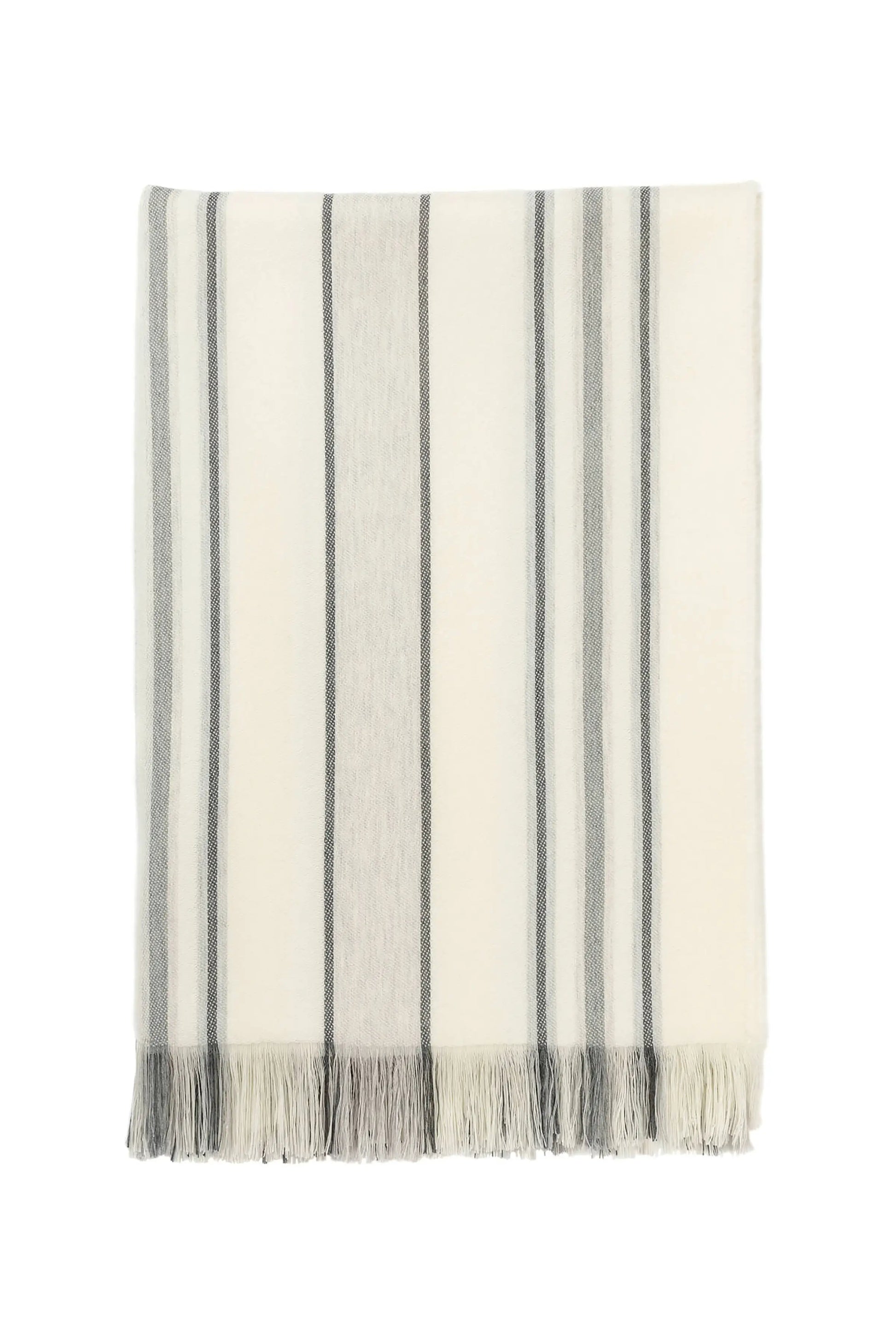 Johnstons of Elgin’s Simple Grey Stripe Merino Throw on a white background WD000257RU6992ONE