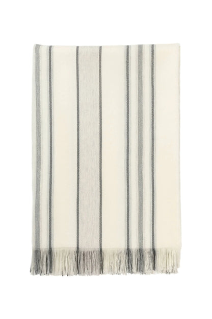 Johnstons of Elgin’s Simple Grey Stripe Merino Throw on a white background WD000257RU6992ONE