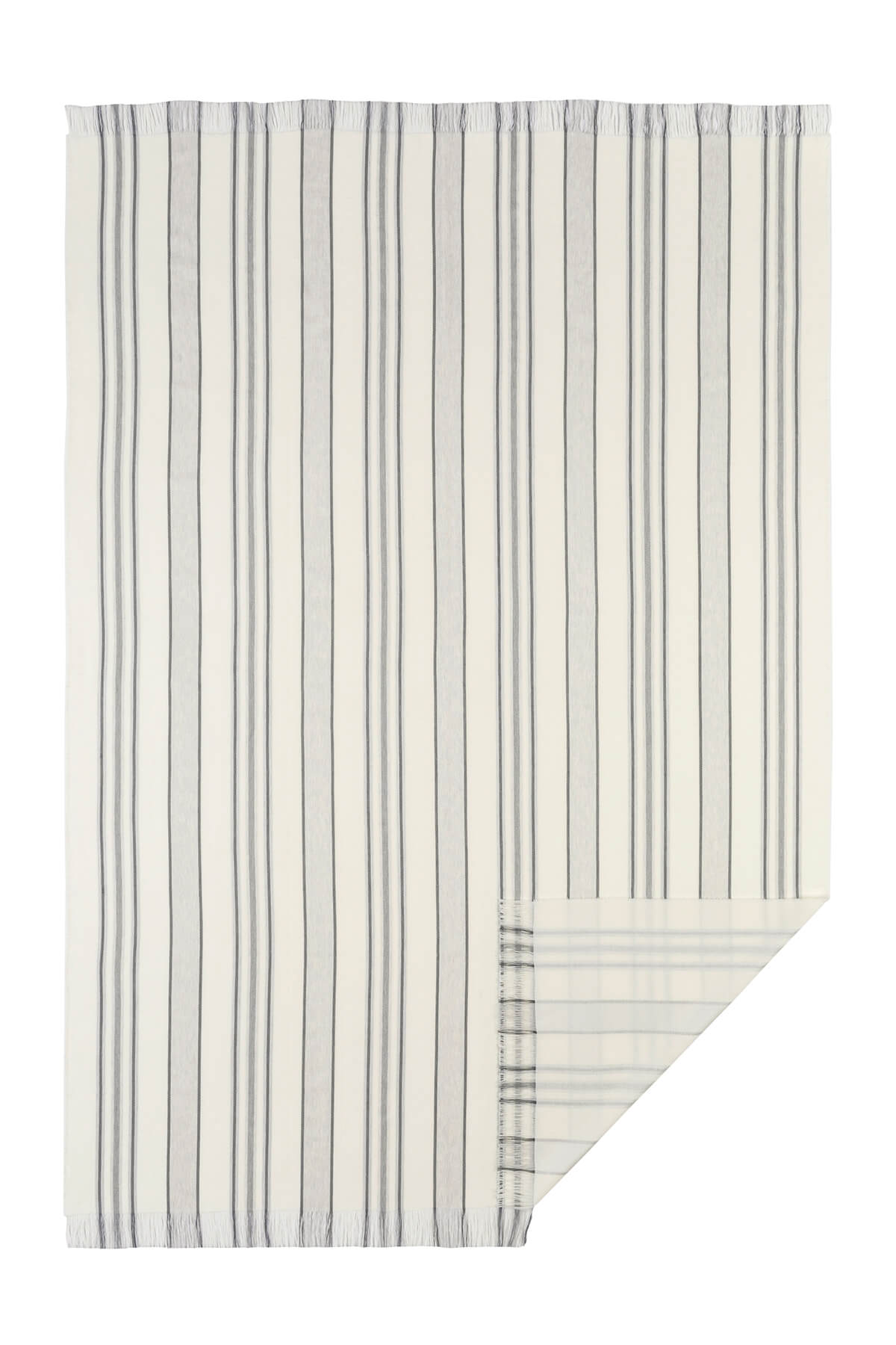 Johnstons of Elgin’s Simple Grey Stripe Merino Throw on a white background WD000257RU6992ONE