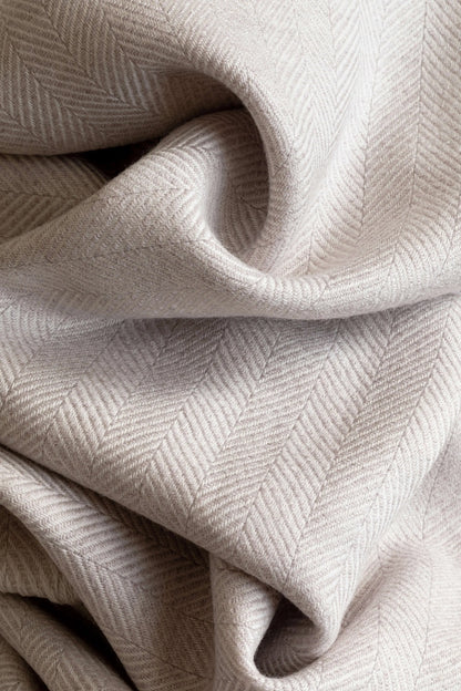 2025 Johnstons of Elgin Interiors Collection Silver Birch & White Herringbone Merino Bed Throw close up WD001115RU5856ONE