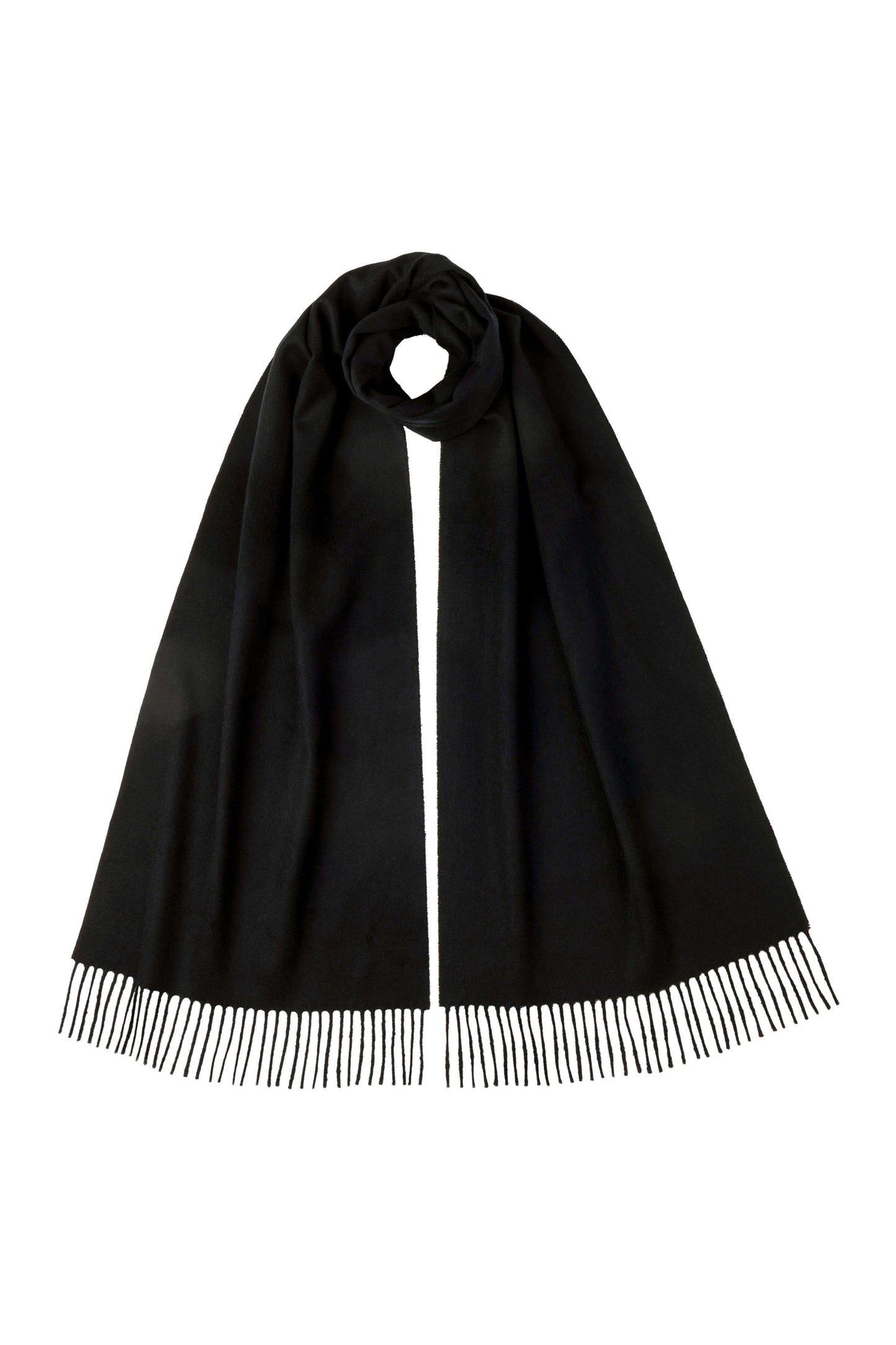 Johnstons of Elgin Ultrafine Merino Wool Scarf in Black on a white background WDC01797SA0900N/A