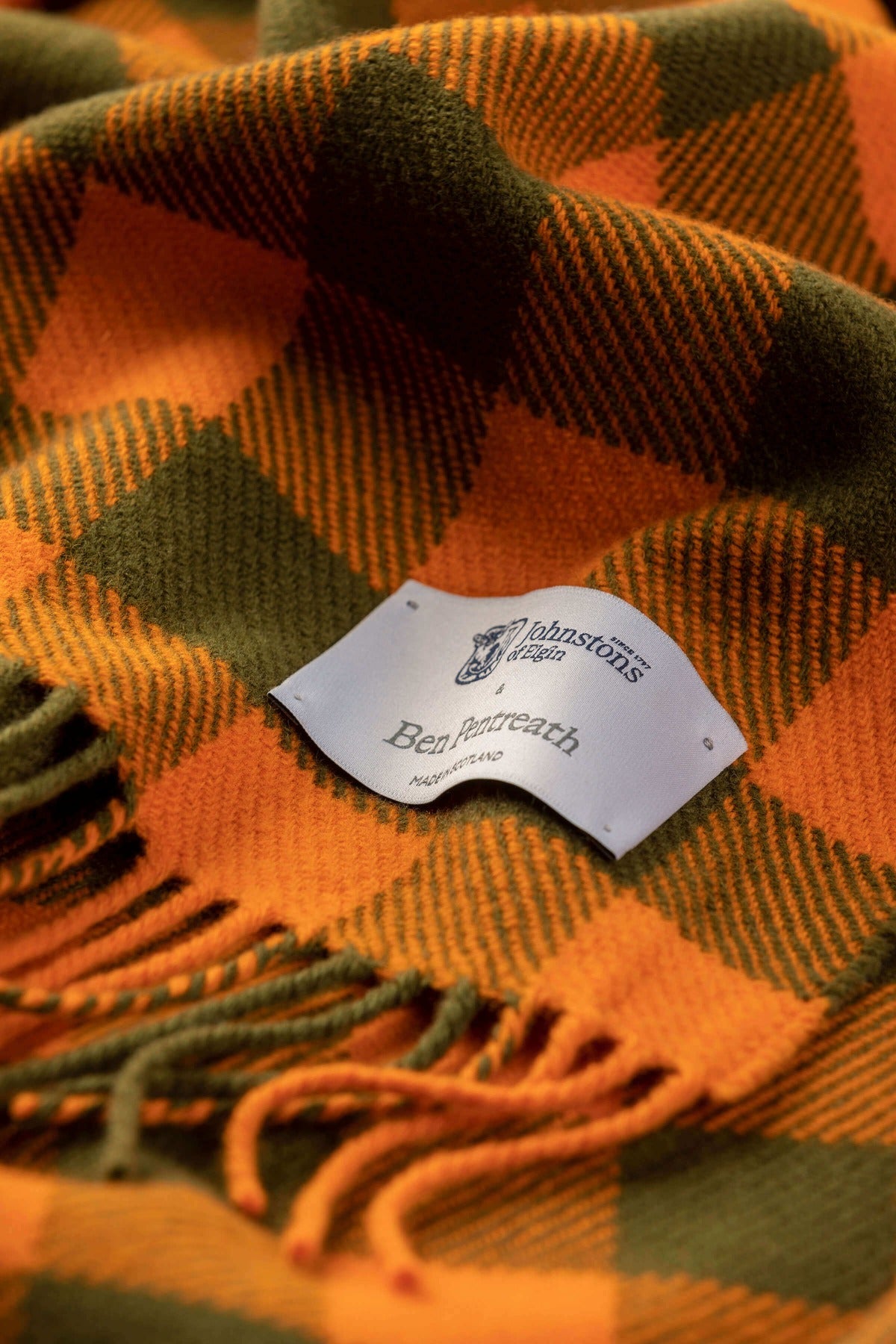 Johnstons of Elgin X Ben Pentreath Lambswool Throw in Orange & Khaki WD000100RU7251