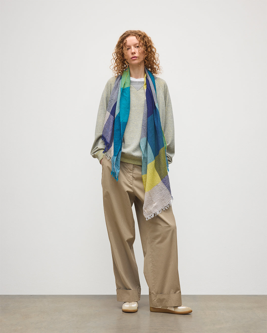 JOHNSTONS OF ELGIN ETHIE BLOCK CHECK SCARF NAVY & LIME GREEN 100% WOOL WD001986RU7717ONE