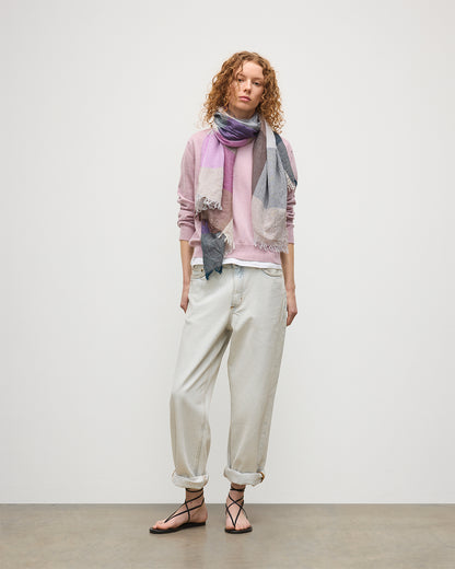 JOHNSTONS OF ELGIN ETHIE BLOCK CHECK SCARF NATURAL & PINK 100% WOOL WD001986RU7718ONE