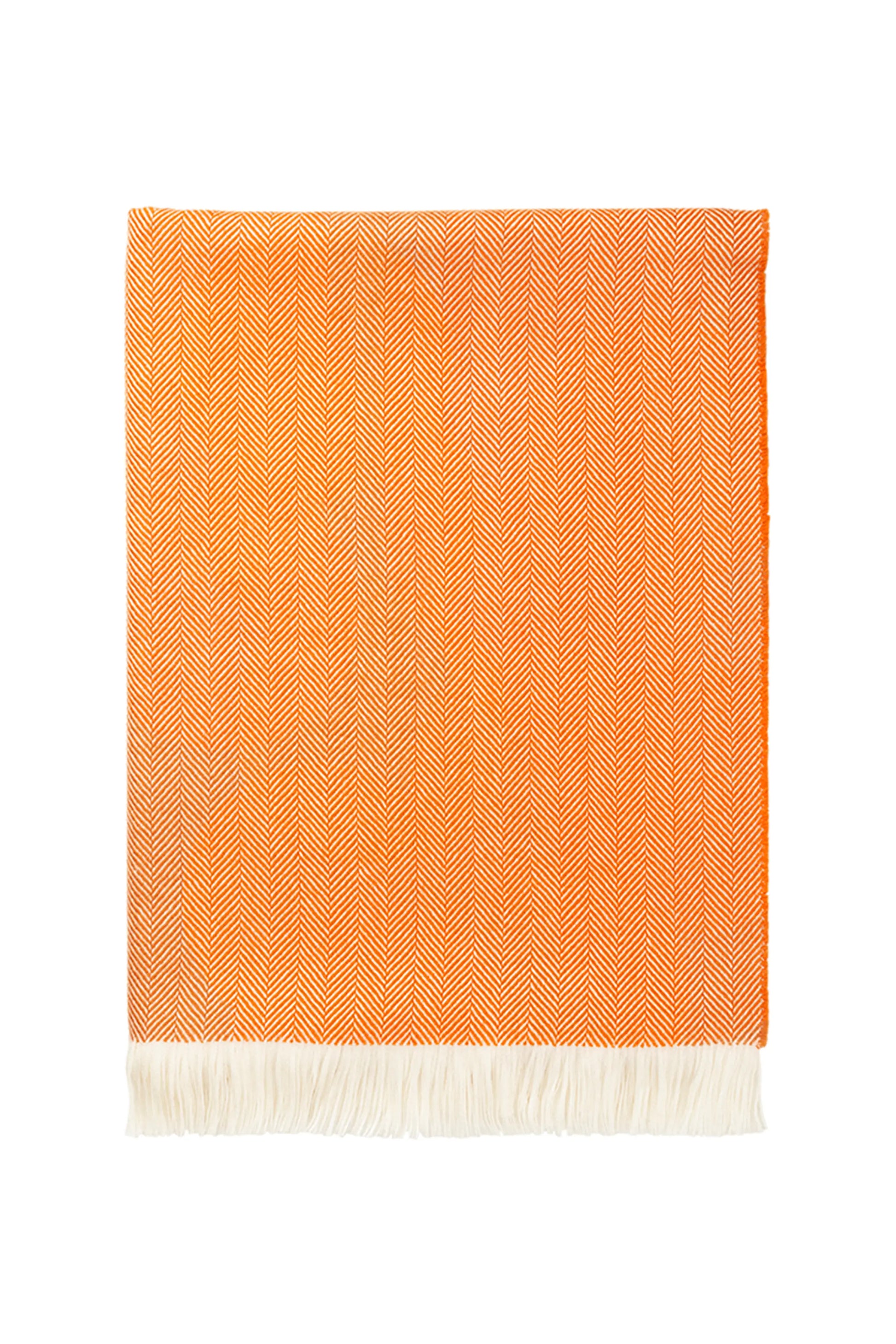 Johnstons of Elgin Orange and Ecru Merino Herringbone Blanket on a white background WD000010RU7194ONE