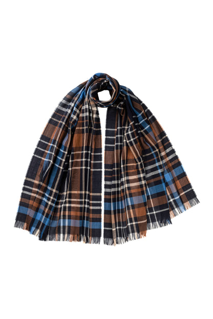 Johnstons of Elgin SS24 Accessories Navy Irregular Check Lightweight Merino Scarf WD001093RU7416ONE