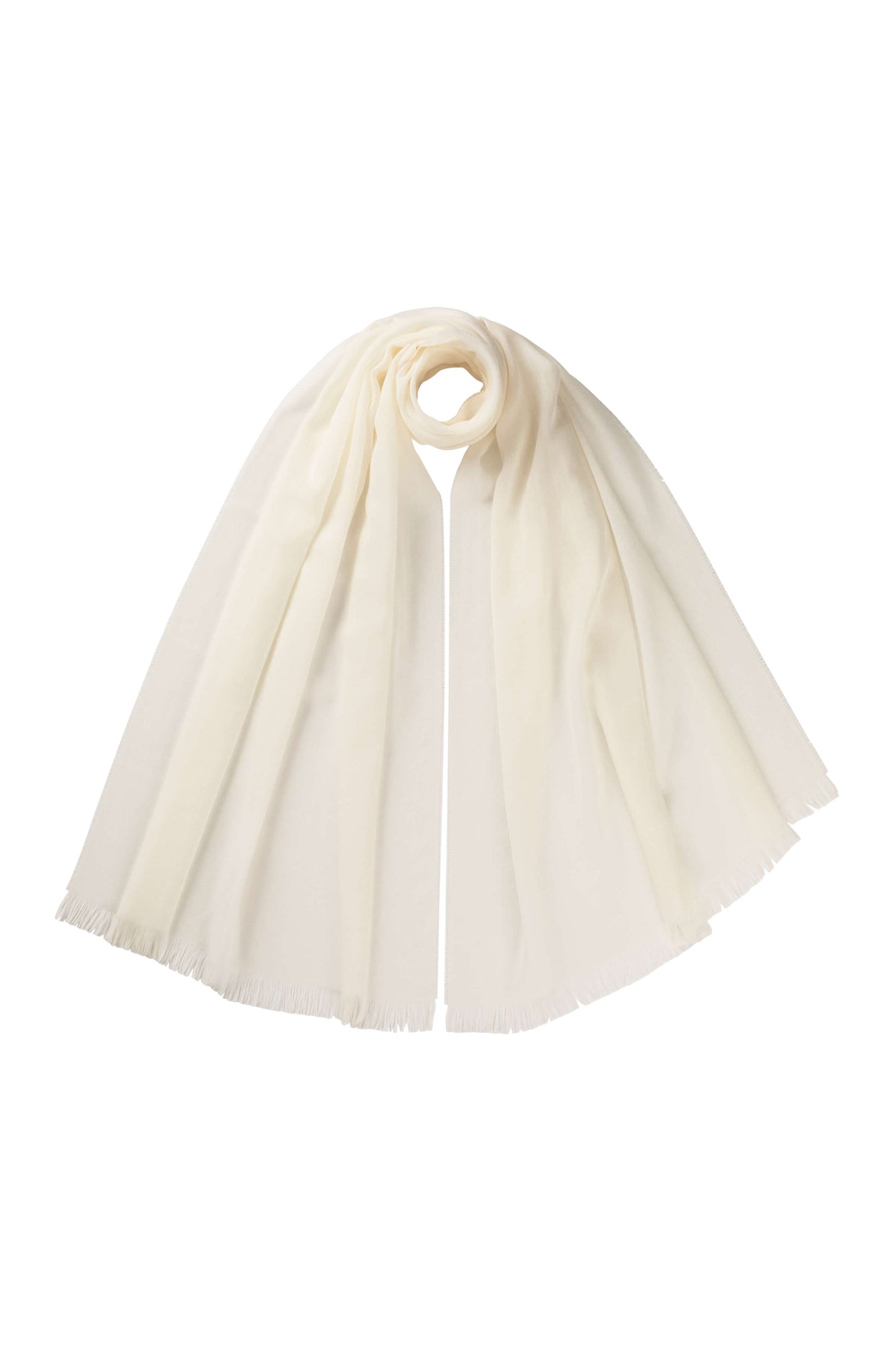 Johnstons of Elgin Lightweight Merino Wool Scarf in White shown on white background WD001093SA0000