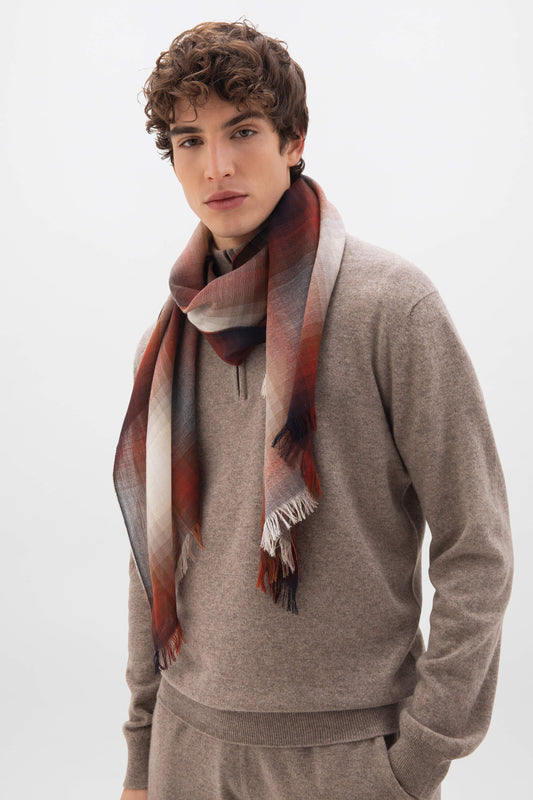 Johnstons of Elgin SS24 Accessories Navy Ombré Check Lightweight Merino Scarf WD001093RU7411ONE