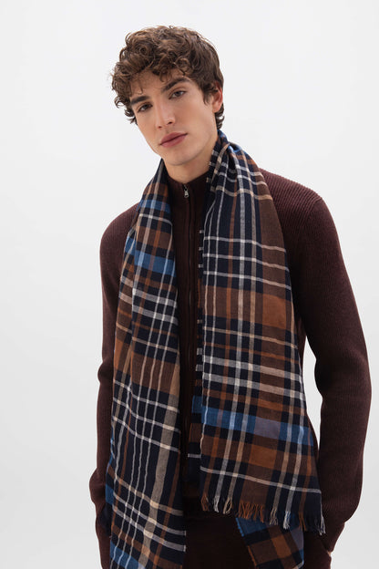 Johnstons of Elgin SS24 Accessories Navy Irregular Check Lightweight Merino Scarf WD001093RU7416ONE