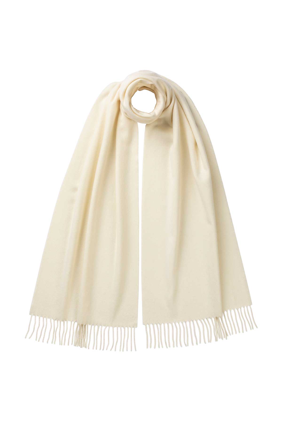 Johnstons of Elgin Ultrafine Merino Wool Scarf in White on a white background WDC01797SA0000ONE