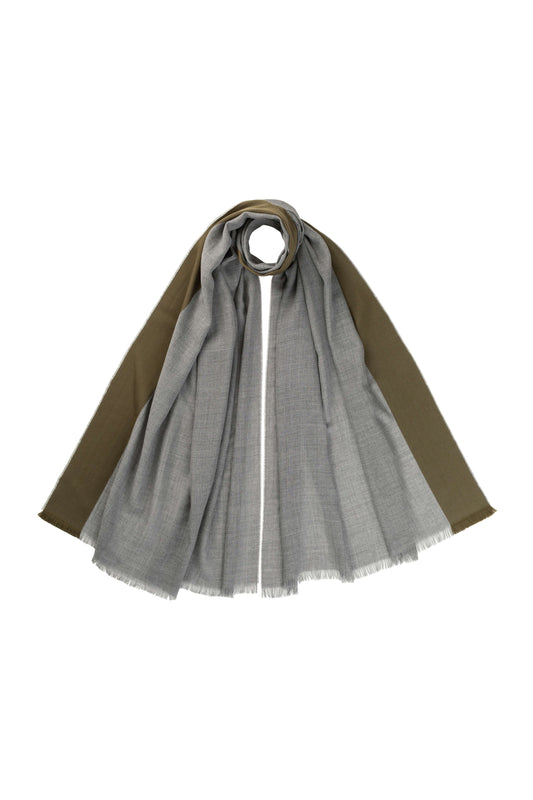 Johnstons of Elgin AW24 Woven Accessory Grey & Olive Merino Ribbon Edge Scarf WD001799RU7530ONE