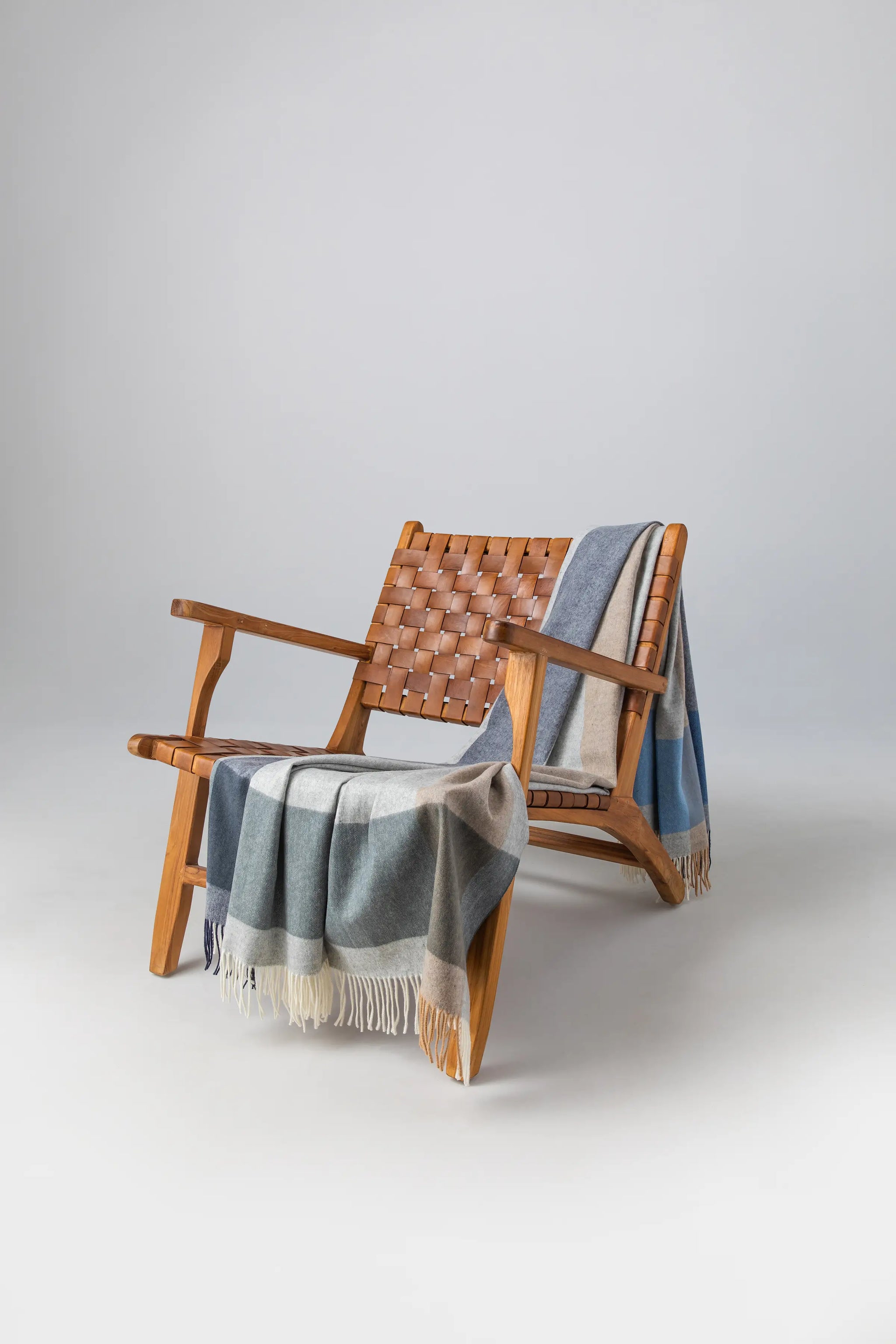 Block Border Wool Throw Cool