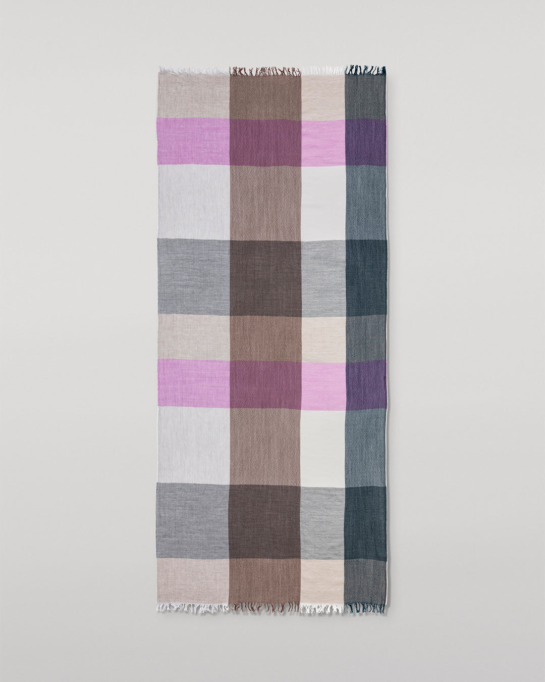 JOHNSTONS OF ELGIN ETHIE BLOCK CHECK SCARF NATURAL & PINK 100% WOOL WD001986RU7718ONE