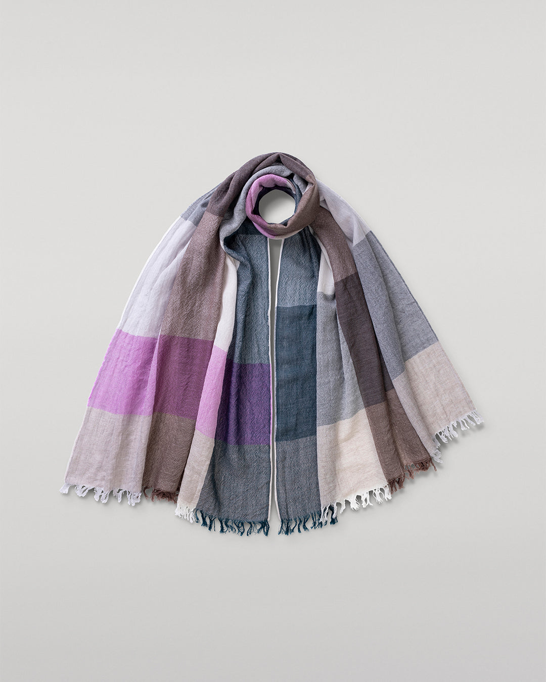 JOHNSTONS OF ELGIN ETHIE BLOCK CHECK SCARF NATURAL & PINK 100% WOOL WD001986RU7718ONE