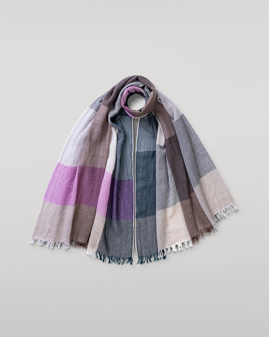 JOHNSTONS OF ELGIN ETHIE BLOCK CHECK SCARF NATURAL & PINK 100% WOOL WD001986RU7718ONE