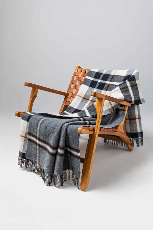 Johnstons of Elgin Blanket Collection Black & Brown Plaid Double Face Lambswool Throw WD000021RU6952ONE