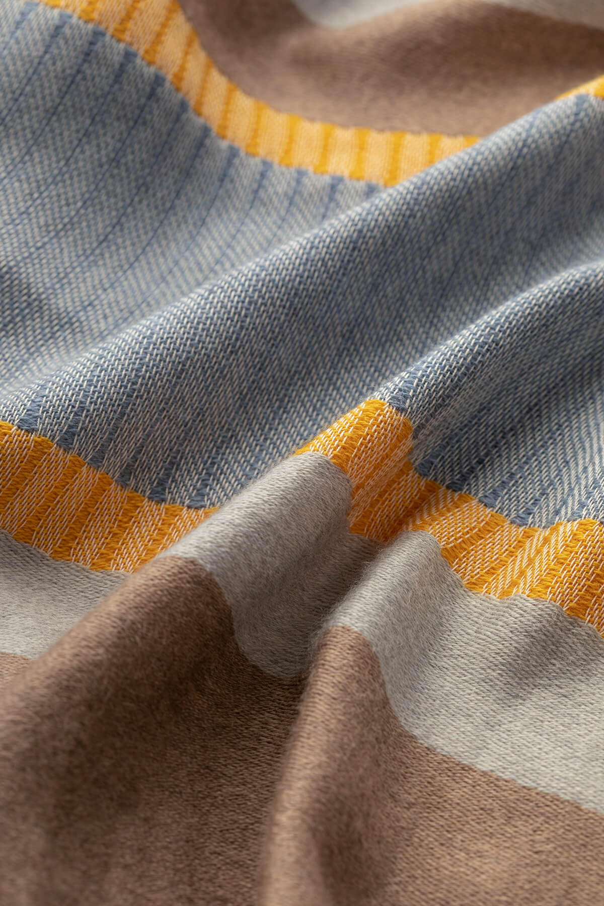 Johnstons of Elgin Bold Stripe Merino Blend Throw in Yellow on a white background WD000257RU7287ONE