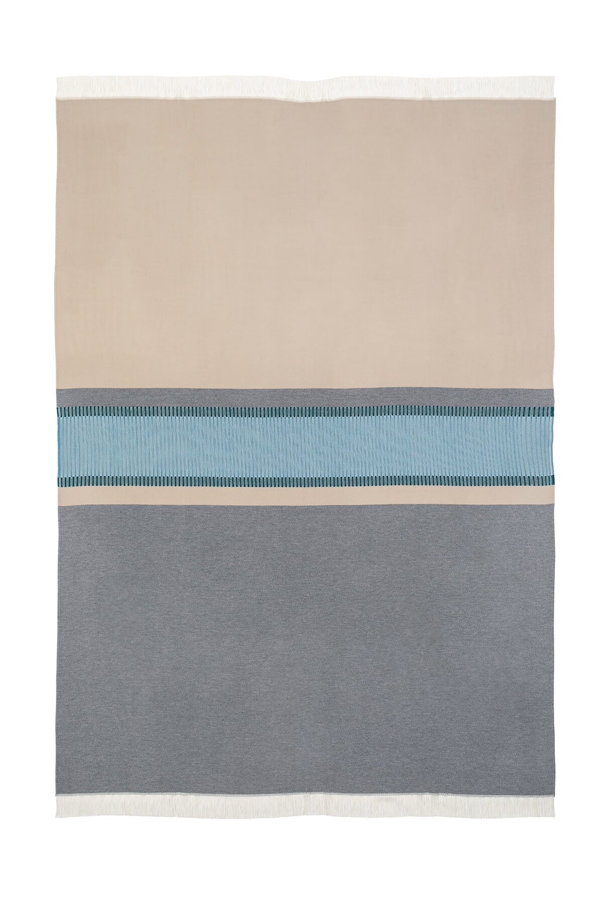 Flat lay of Johnstons of Elgin Bold Stripe Merino Blend Throw in Teal on a white background WD000257RU7289ONE