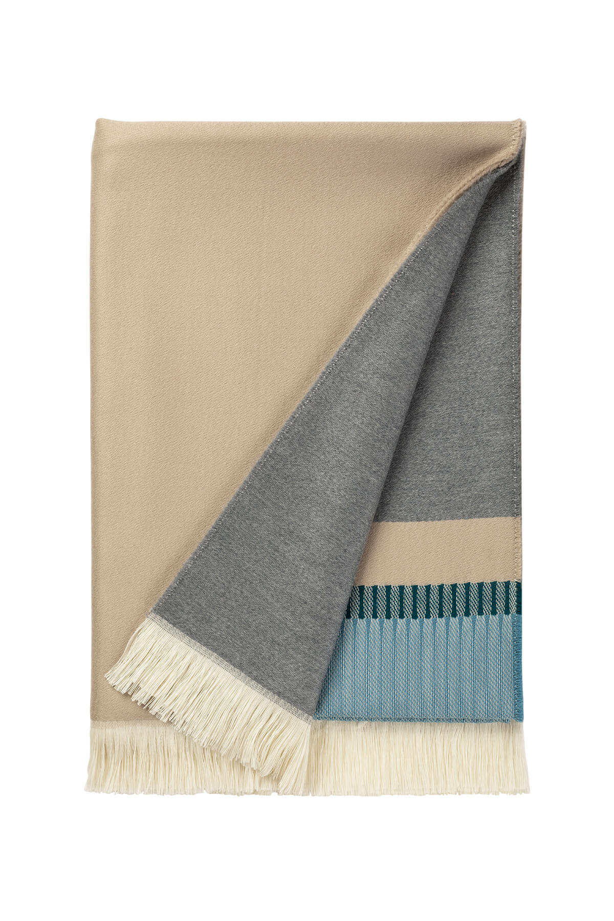 Johnstons of Elgin Bold Stripe Merino Blend Throw in Teal on a white background WD000257RU7289ONE