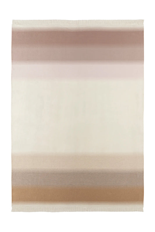 2025 Johnstons of Elgin Interiors Collection Camel & Pink Diffused Stripe Merino Wool Throw on a white background  WD000257RU7610ONE
