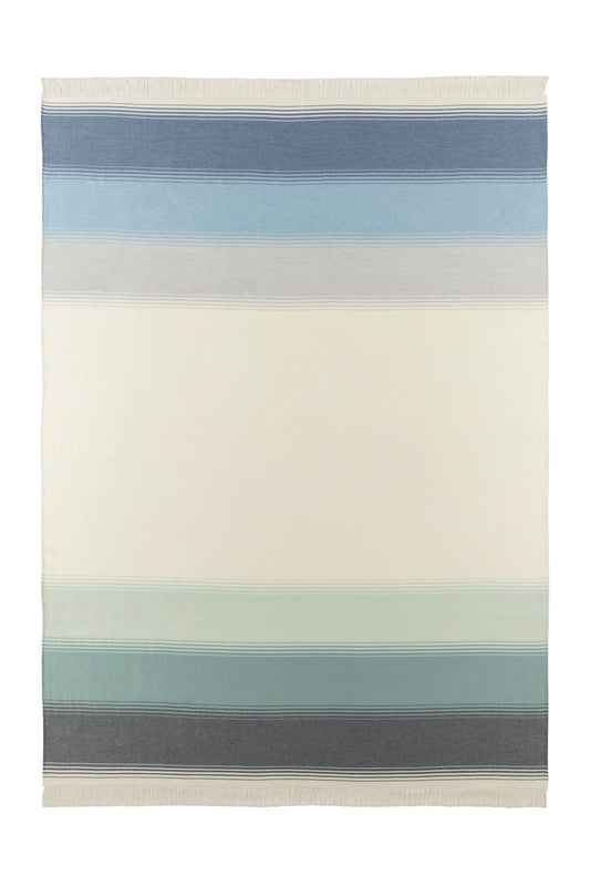 2025 Johnstons of Elgin Interiors Collection Green & Blue Diffused Stripe Merino Wool Throw on a white background  WD000257RU7611ONE