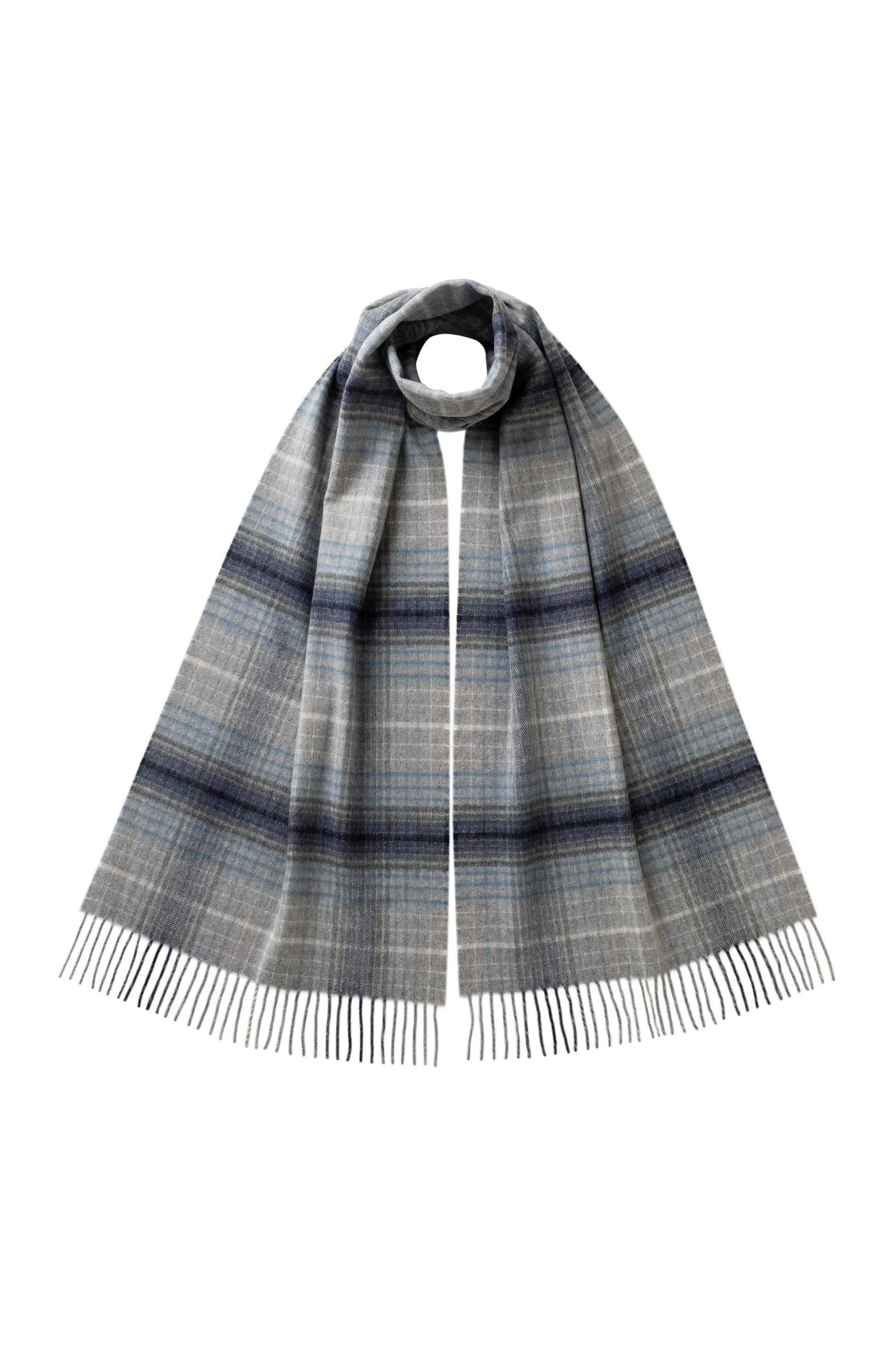 Johnstons of Elgin AW25 Woven Accessories Grey Ombre Check Merino Scarf WDC01797RU7636ONE