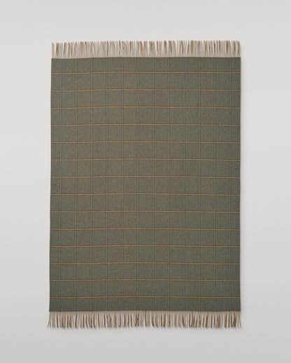 Johnstons of Elgin 100% Wool Throw in Green Windowpane Check WDC01930RU7778ONE