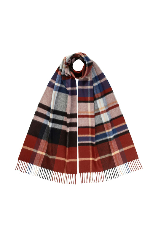 Johnstons of Elgin AW24 Woven Accessory Rust Sports Check Merino Scarf WDC01797RU7499ONE