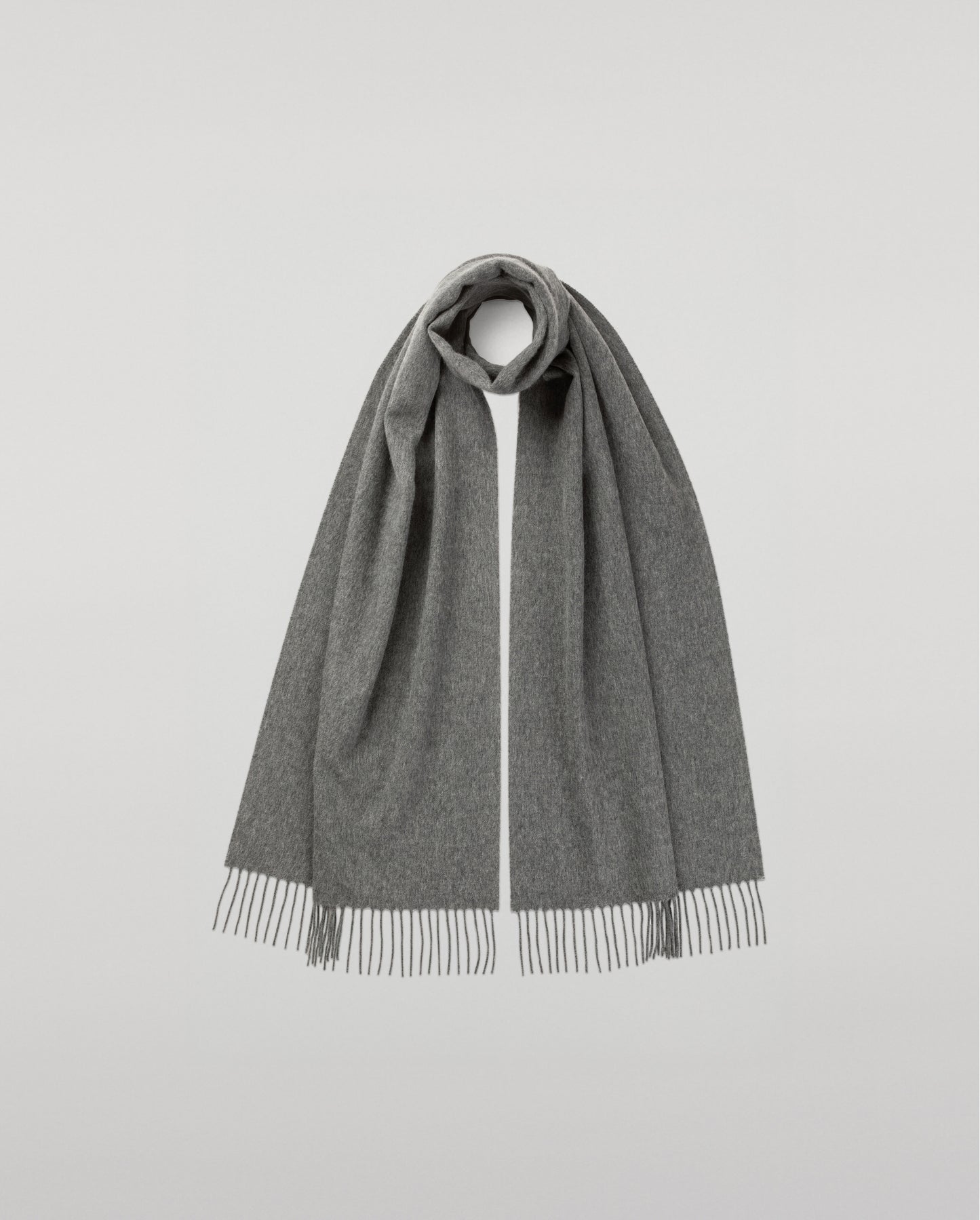 Johnstons of Elgin Ultrafine Merino Wool Scarf in Mid Grey on a white background WDC01797HA0501ONE