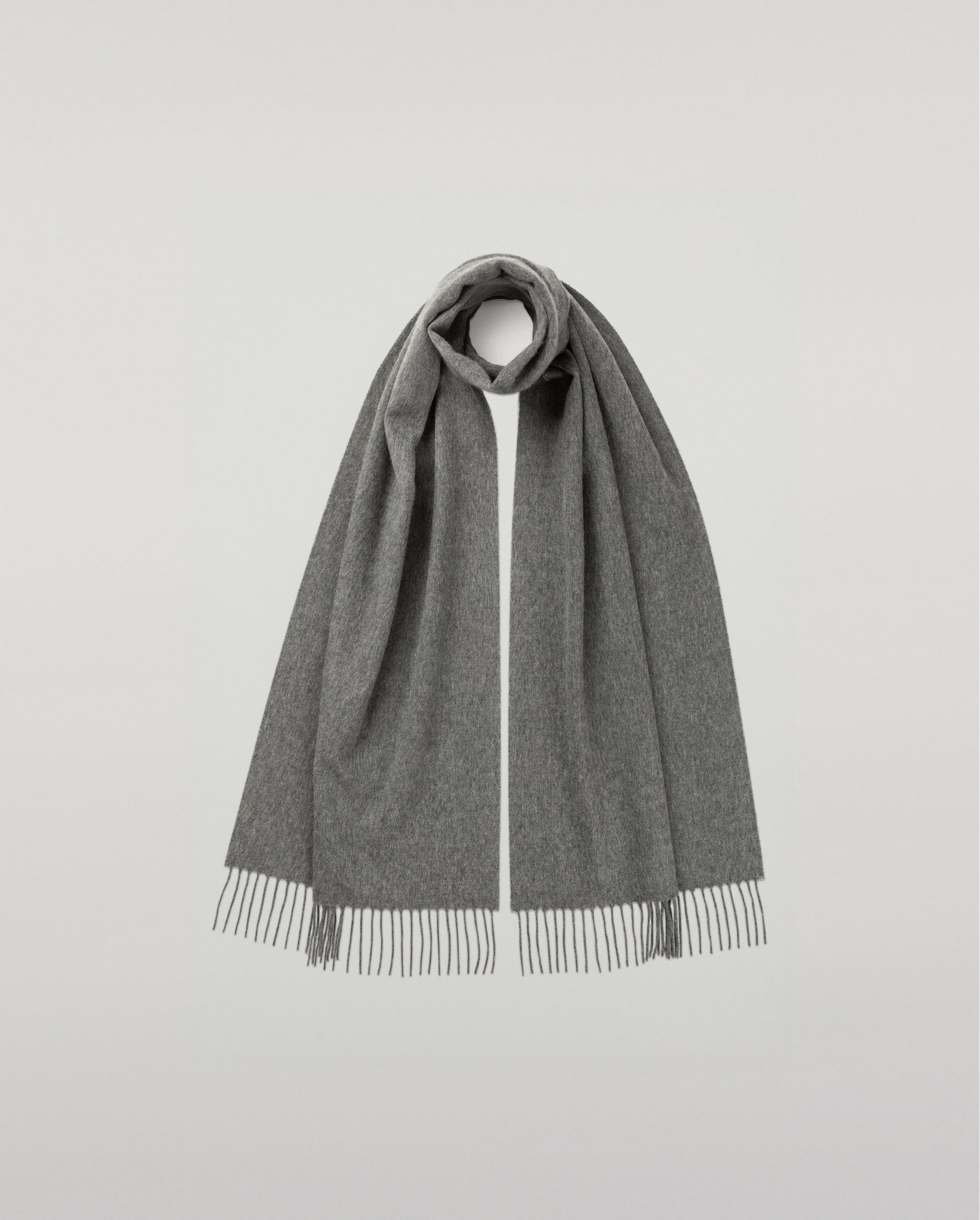 Johnstons of Elgin Ultrafine Merino Wool Scarf in Mid Grey on a white background WDC01797HA0501ONE