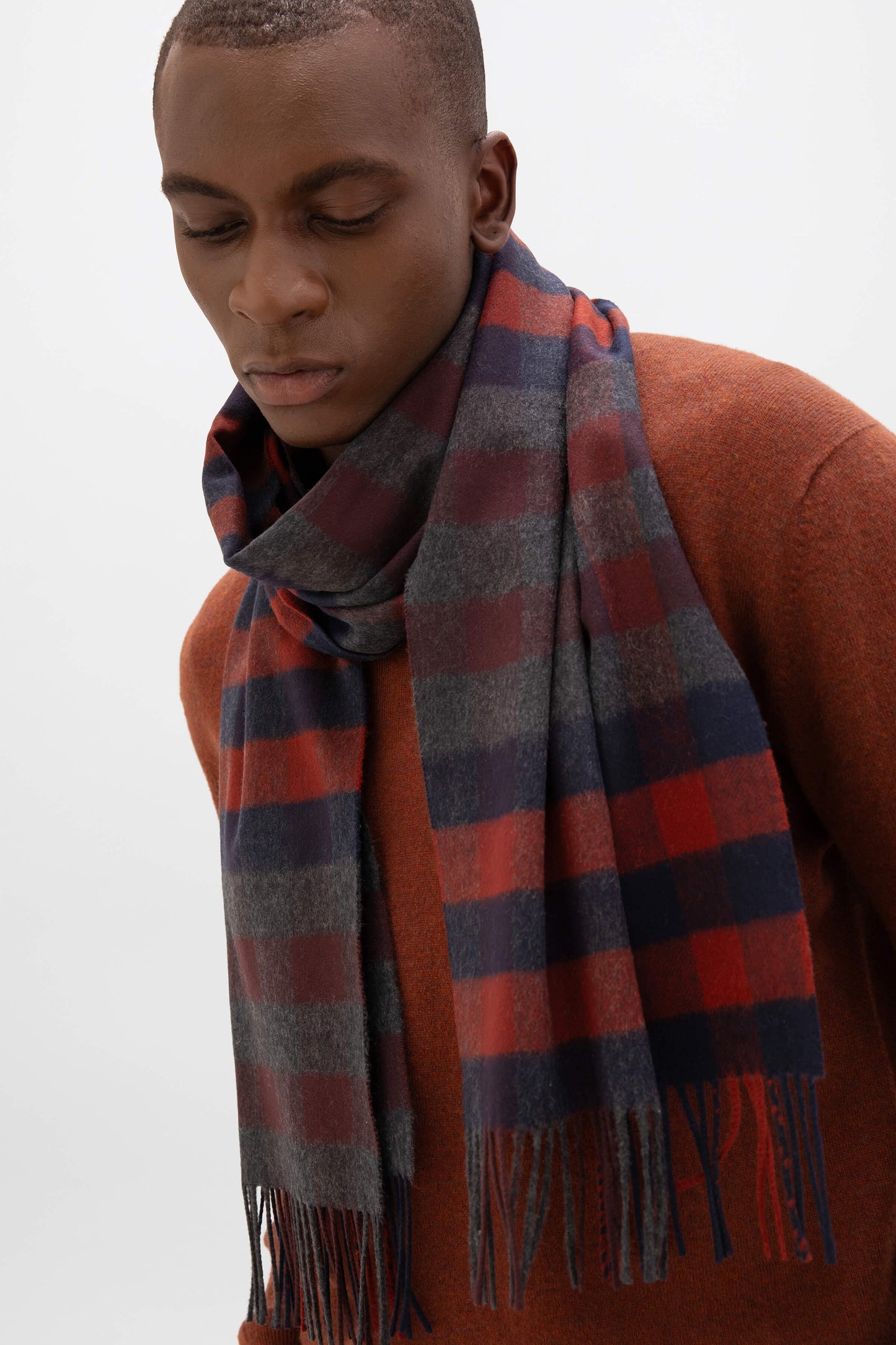 Johnstons of Elgin AW24 Woven Accessory Rust Small Check Merino Scarf WDC01797RU7501ONE