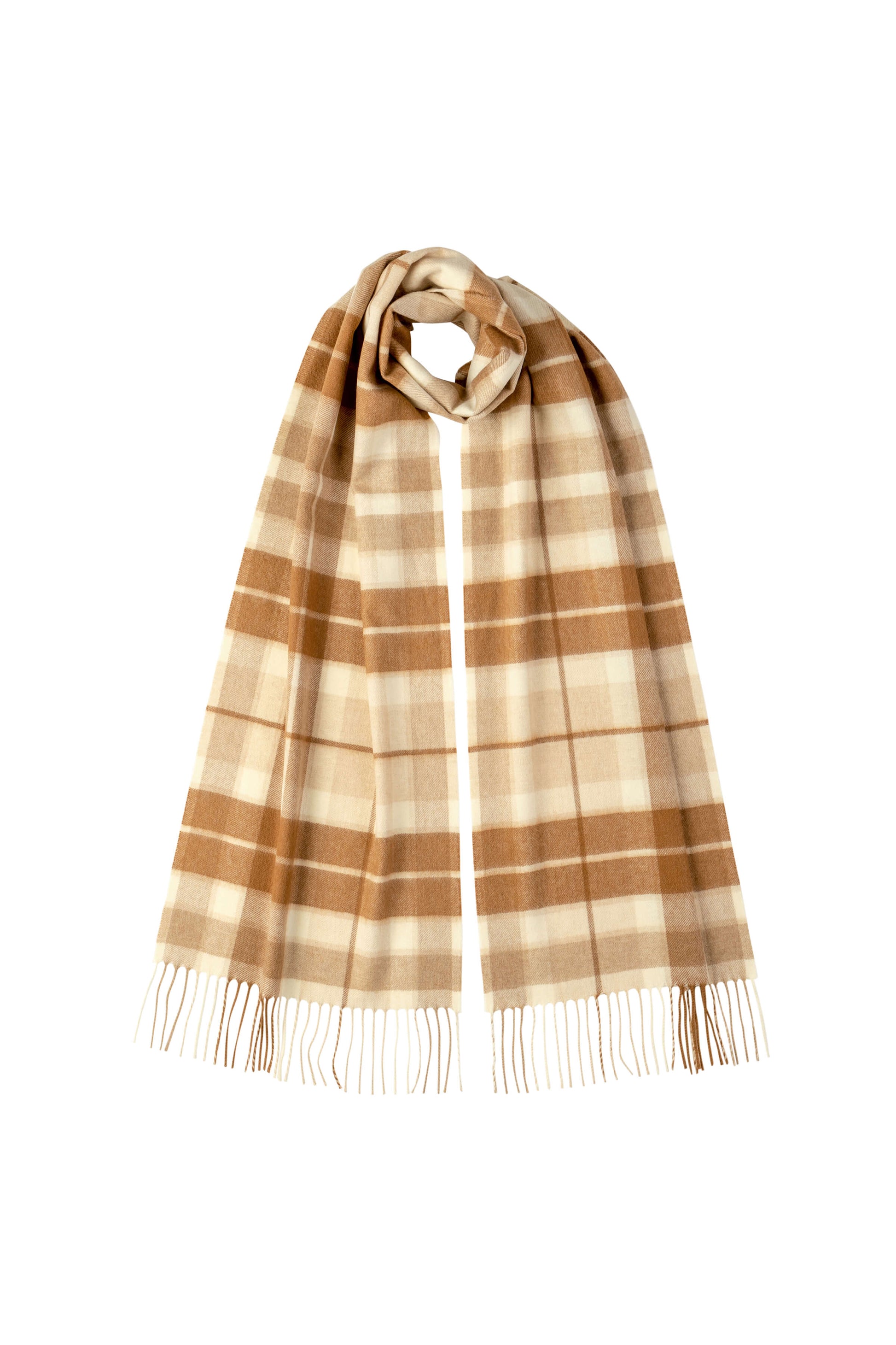 Johnstons of Elgin Cashmere Vicuna Blend Scarf in Natural Check WV000012RU6367N/A