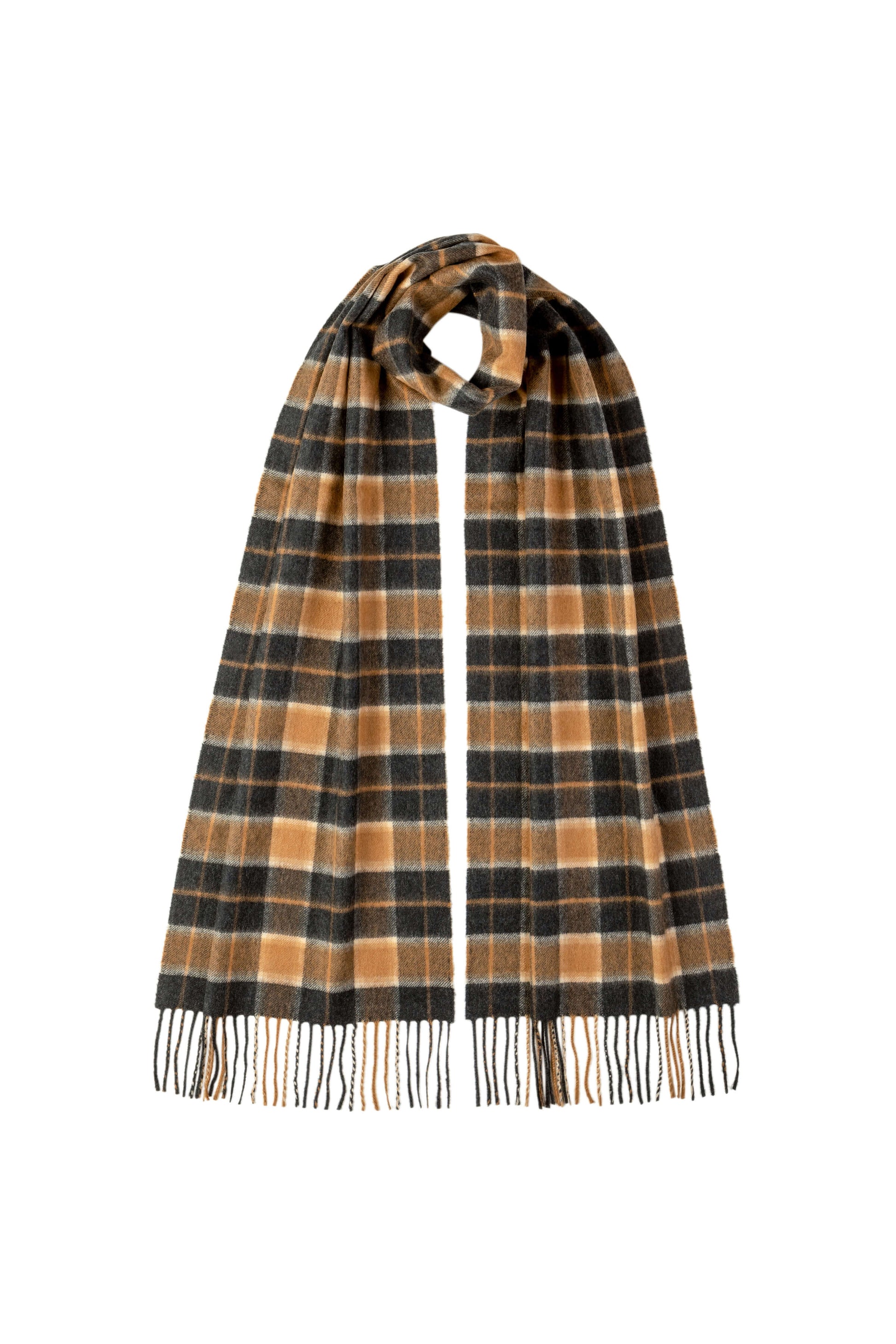 Johnstons of Elgin Camel Black Windowpane Check Cashmere Vicuna Scarf  WV000013RU6366N/A