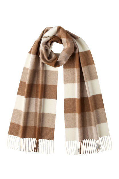 Johnstons of Elgin Block Check Cashmere Vicuna Scarf in Natural shades  WV000015RU5642N/A