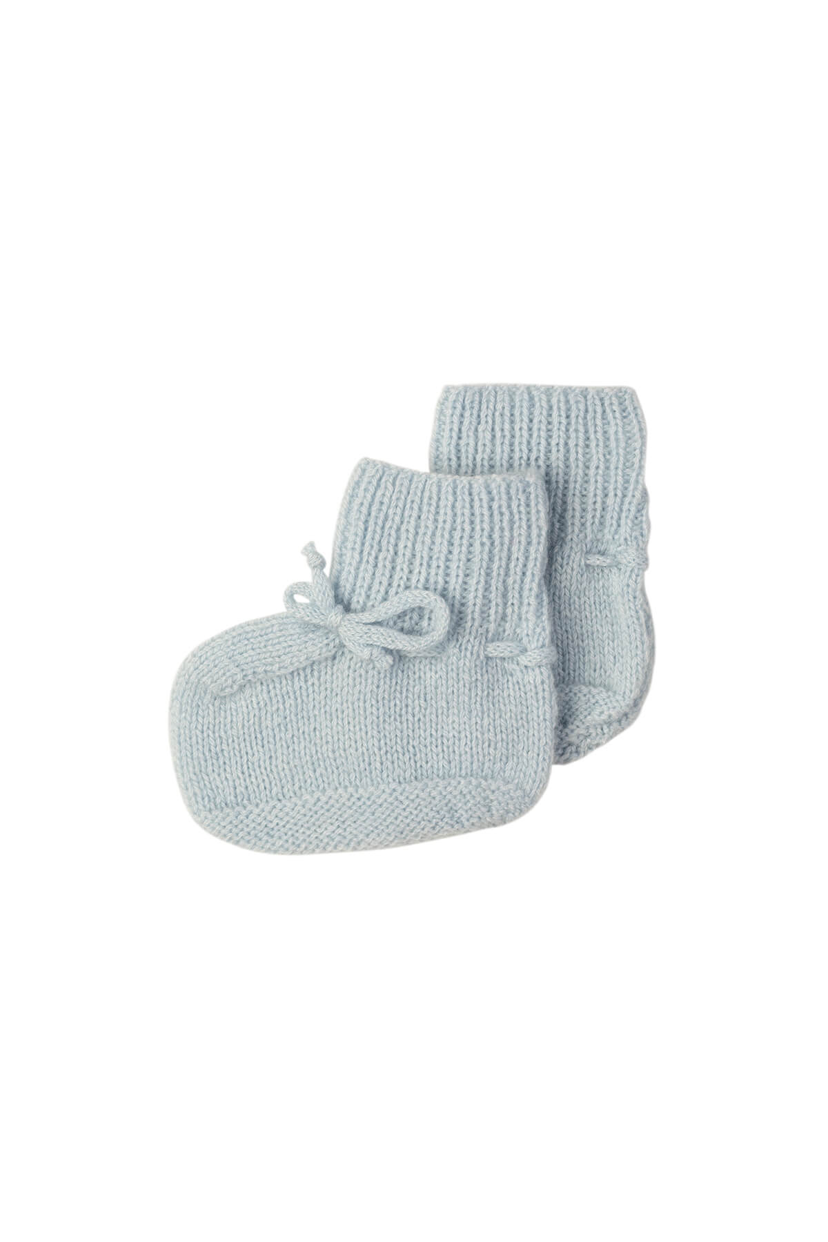 Johnstons of Elgin’s Baby's 1st Cashmere Accessories Gift Set with Powder Blue Cashmere Baby Booties on a white background AW21GIFTSET20C