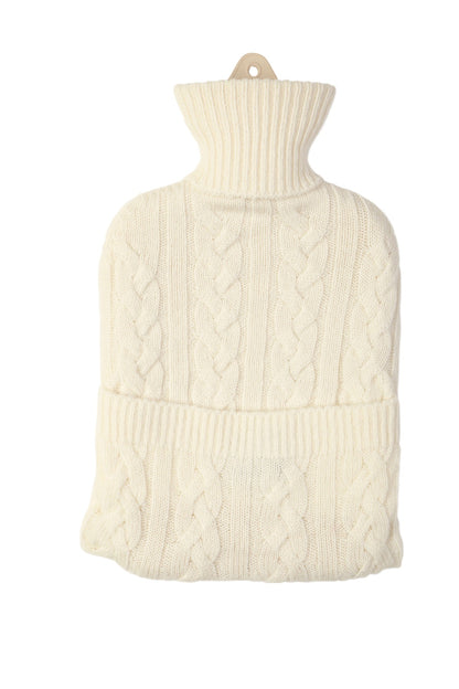 Johnstons of Elgin Cashmere Cable Hot Water Bottle Cover in Ecru White PA0000082276