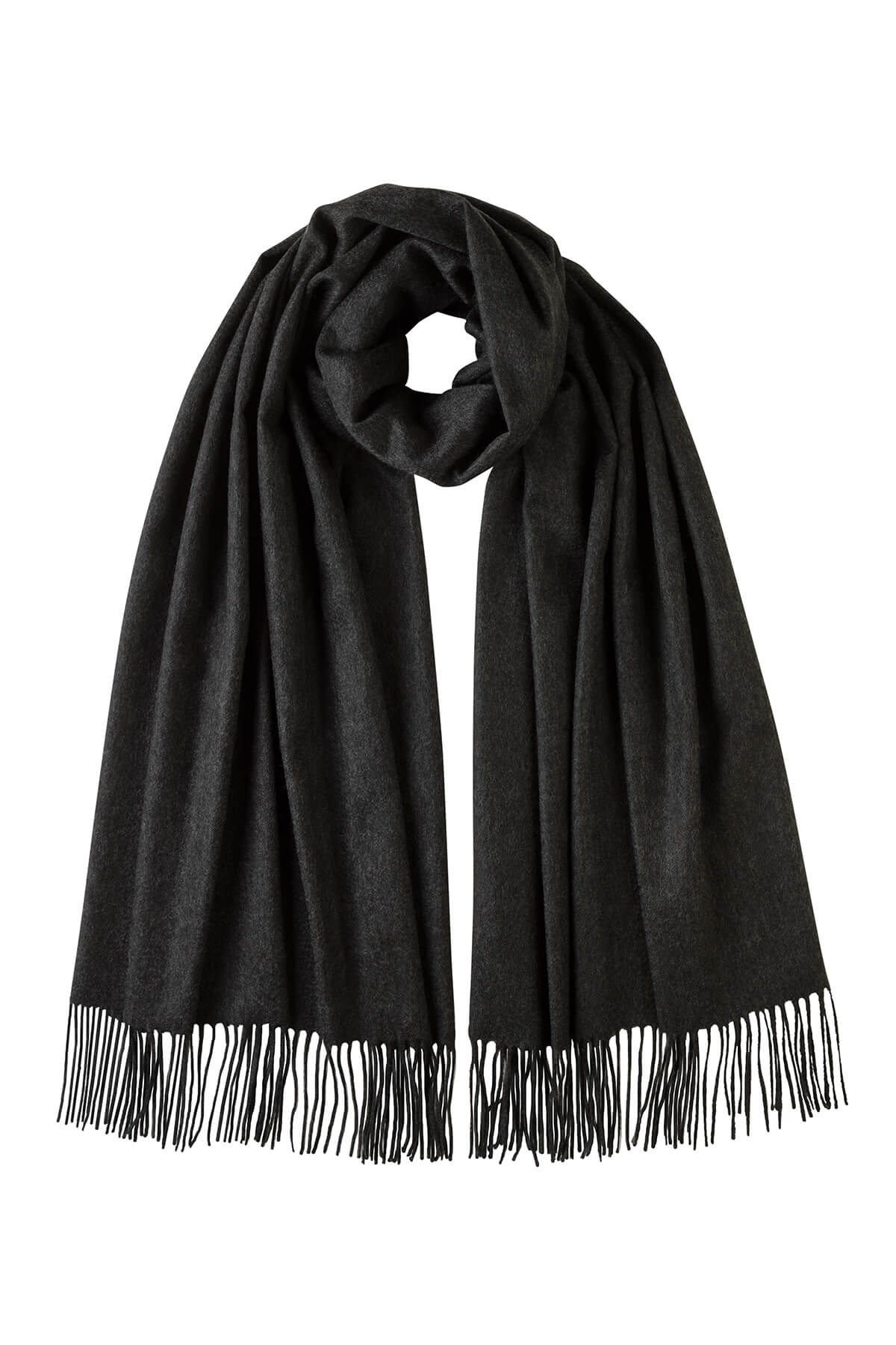 Johnstons of Elgin 100% Cashmere Stole in Charcoal on a white background WA000056HA0700N/A
