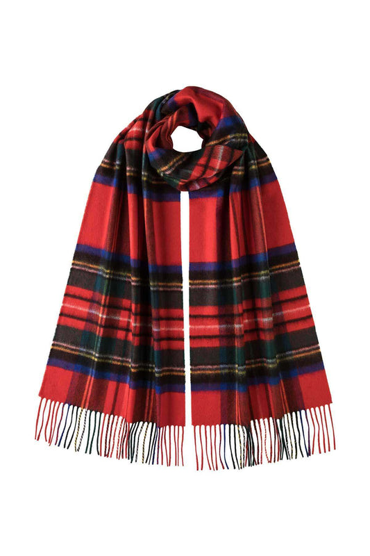 Johnstons of Elgin Ultrafine Merino Tartan Scarf in Royal Stewart on a white background WDC01797KU0303ONE