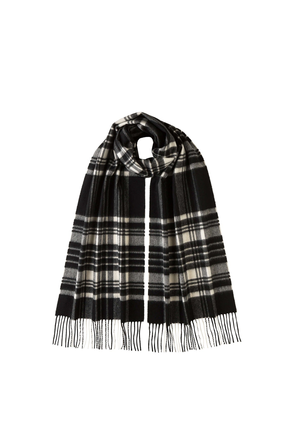Johnstons of Elgin Oversized Cashmere Scarf in Black & White Stewart WA000057KU0079