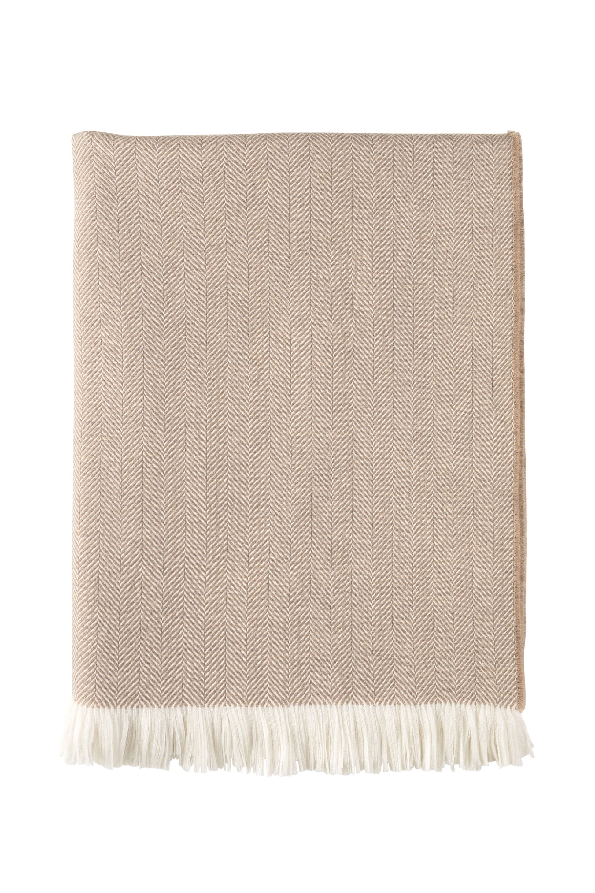 Johnstons of Elgin's Almond & White Herringbone Merino Throw on a white background WD000010RU5832ONE