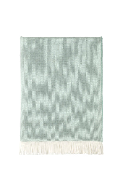 2025 Johnstons of Elgin Interiors Collection Blue Duck Egg Herringbone Merino Throw on a white background  WD000010RU5835ONE