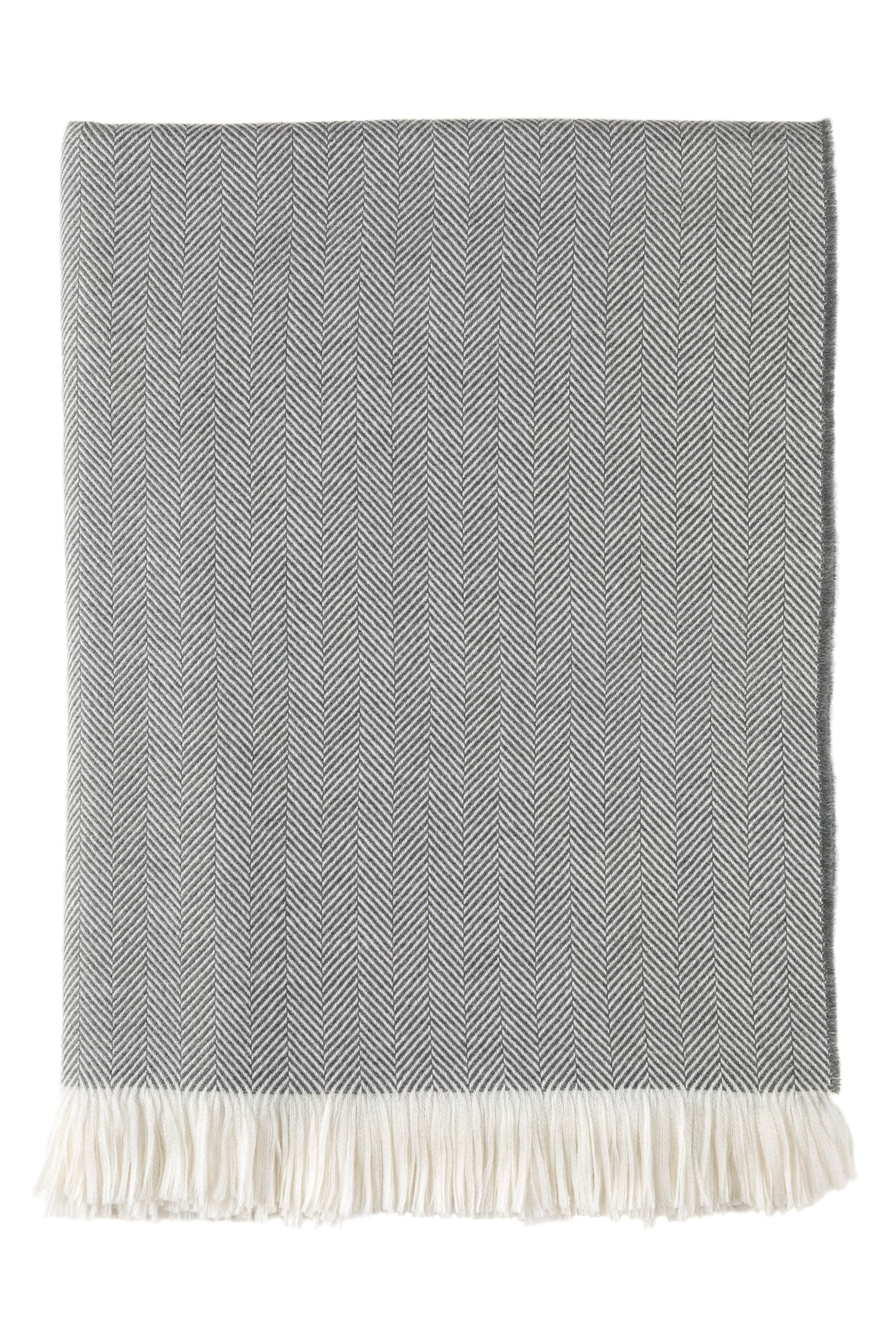 Johnstons of Elgin's Flint grey & White Herringbone Merino Throw on a white background WD000010RU5833ONE