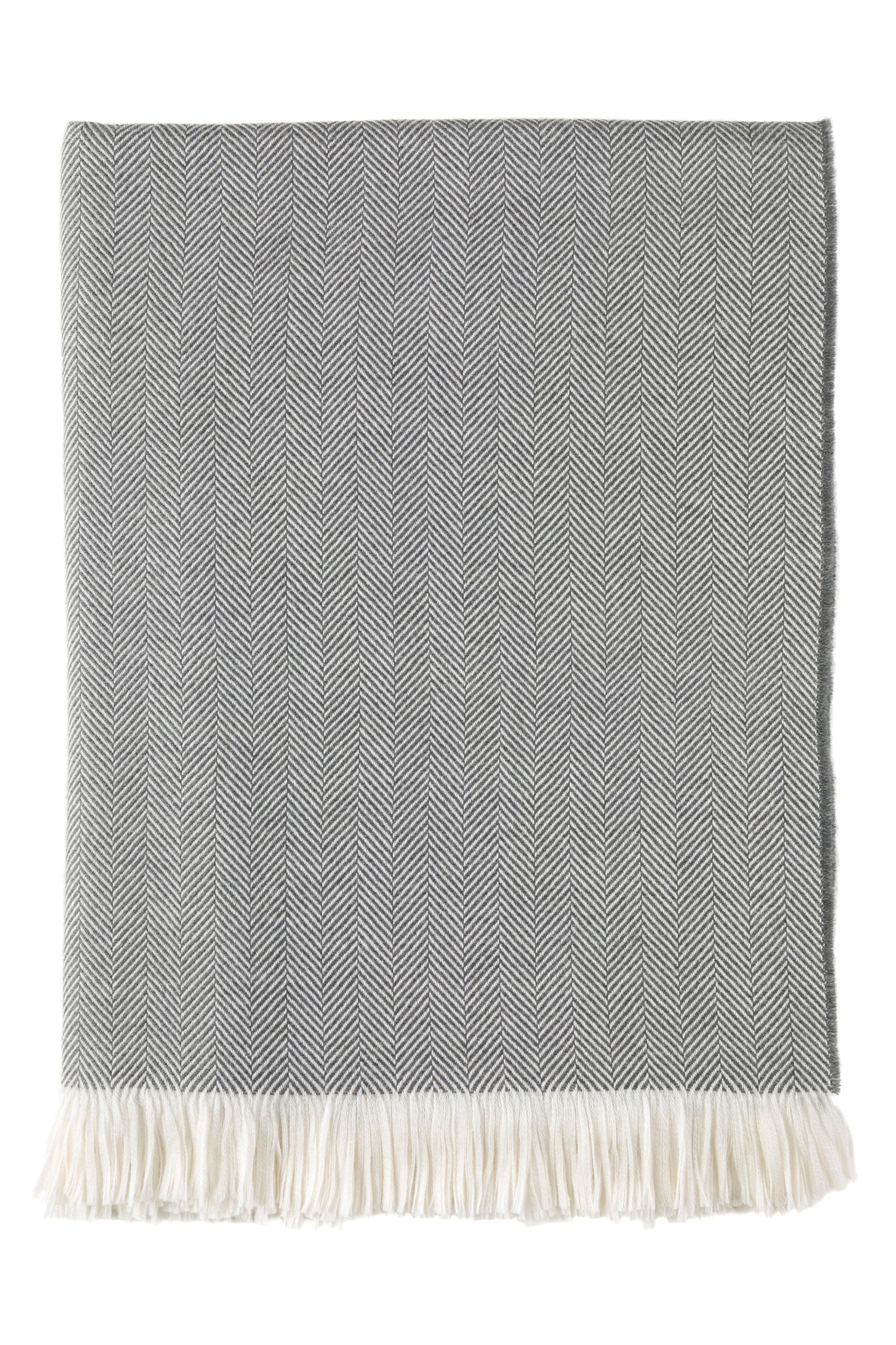 Johnstons of Elgin's Flint grey & White Herringbone Merino Throw on a white background WD000010RU5833ONE