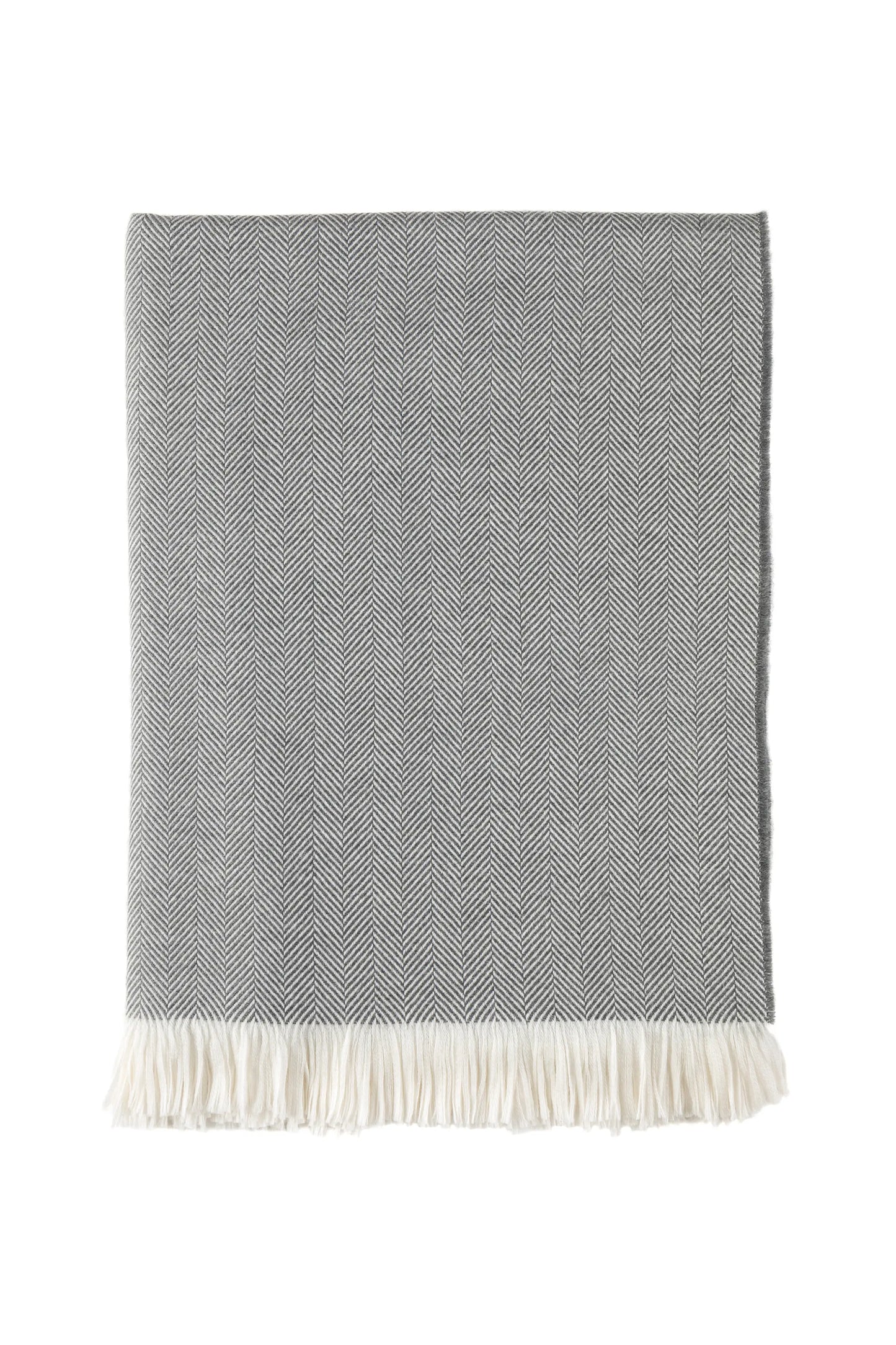 Johnstons of Elgin's Flint grey & White Herringbone Merino Throw on a white background WD000010RU5833ONE