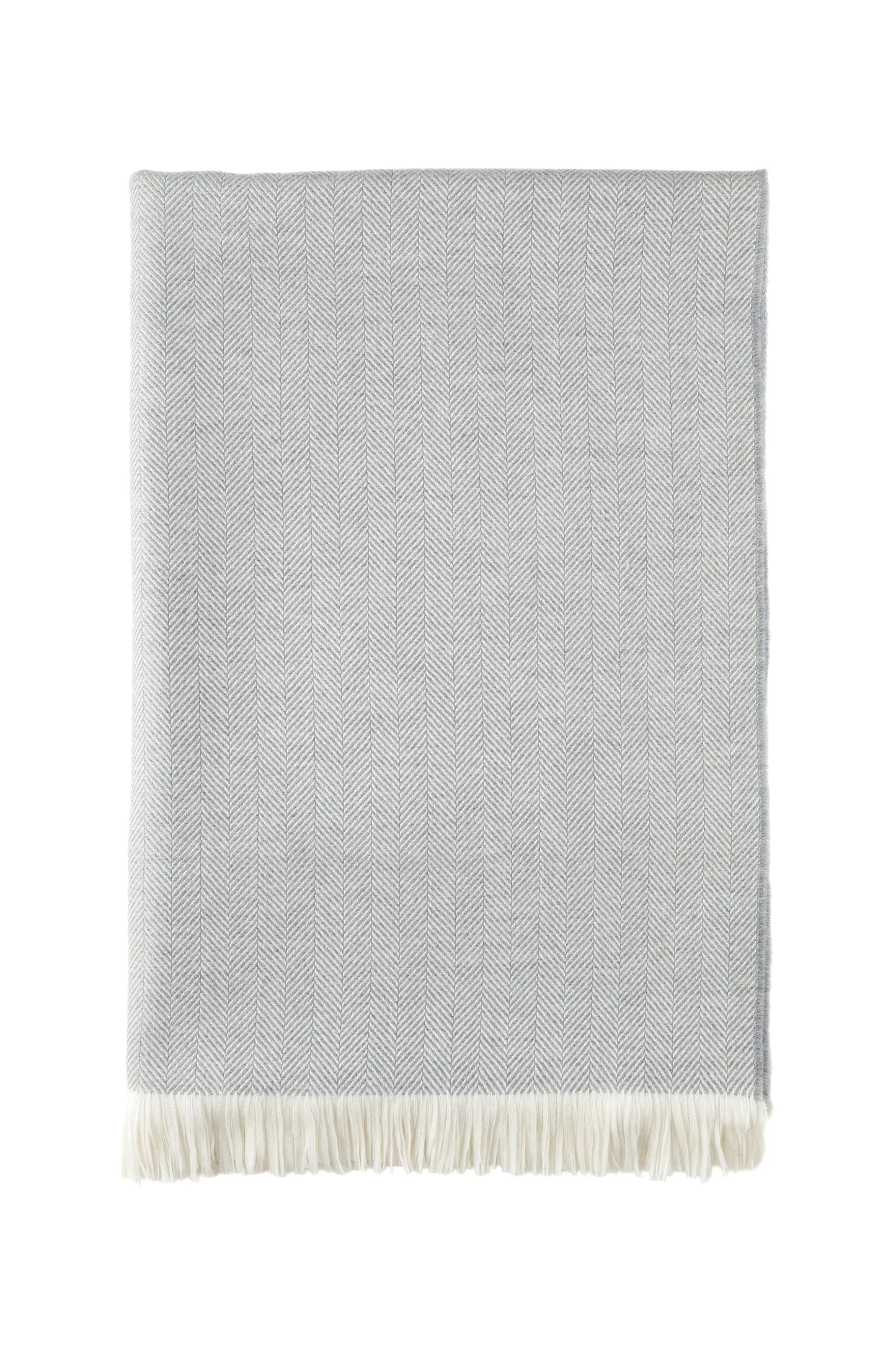 2025 Johnstons of Elgin Interiors Collection Mist & White Herringbone Merino Bed Throw on a white background  WD001115RU5857ONE